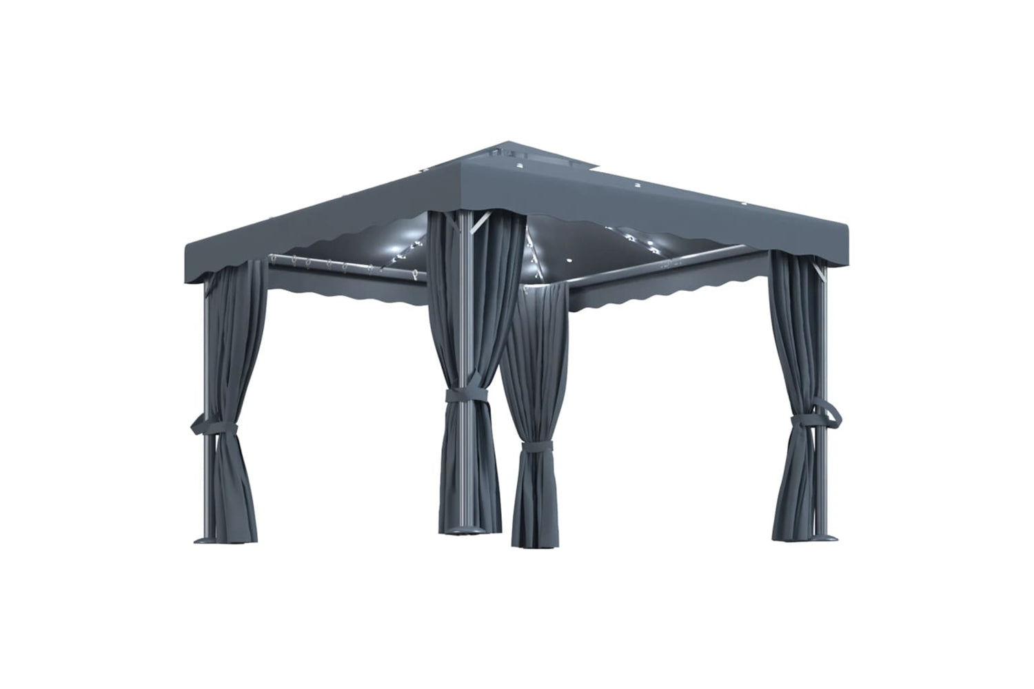 Vidaxl 3070347 Gazebo With Curtain&led String Lights 3x3 M Anthracite