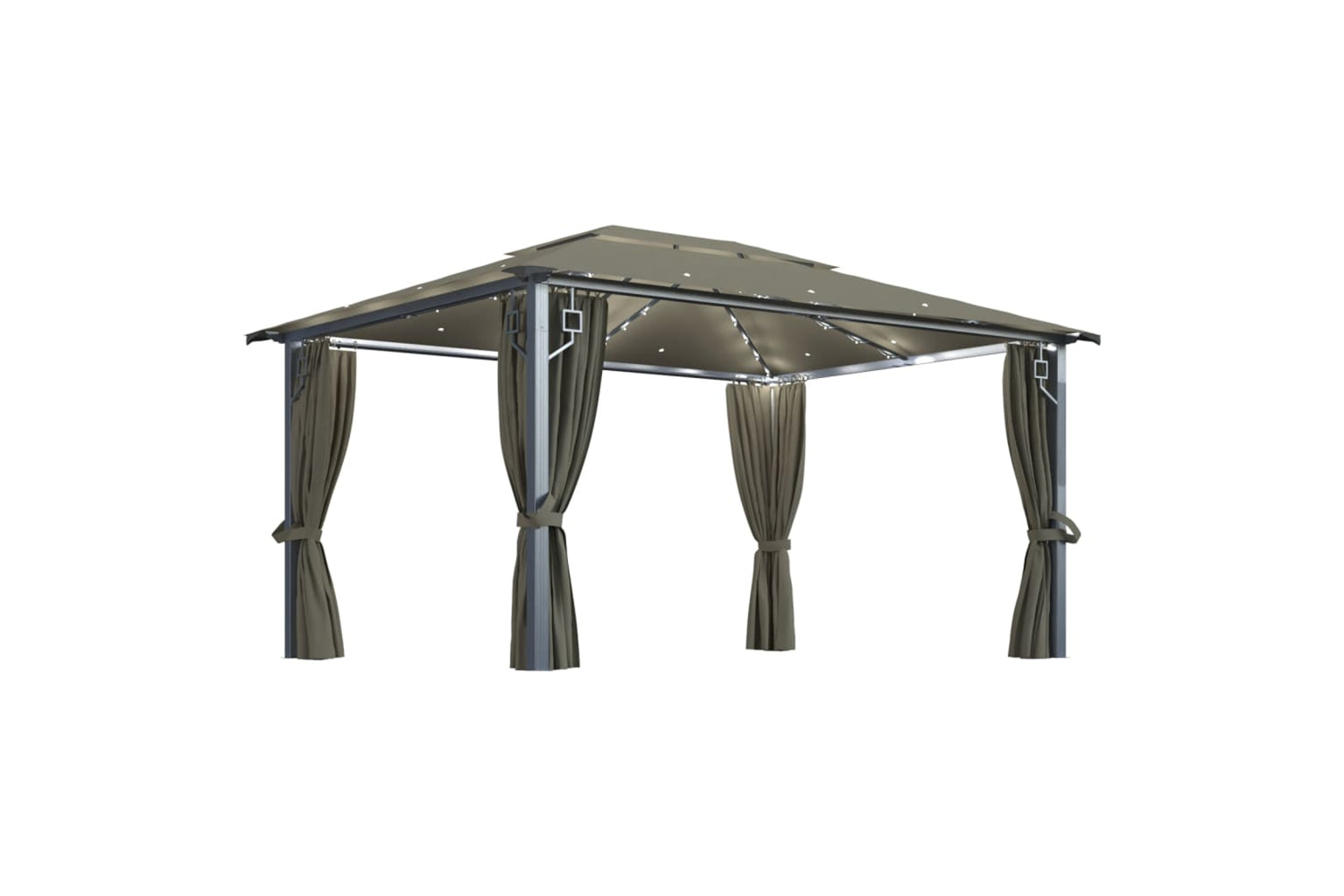 Vidaxl 3070337 Gazebo With Curtain&led String Lights 4x3 M Taupe Aluminium