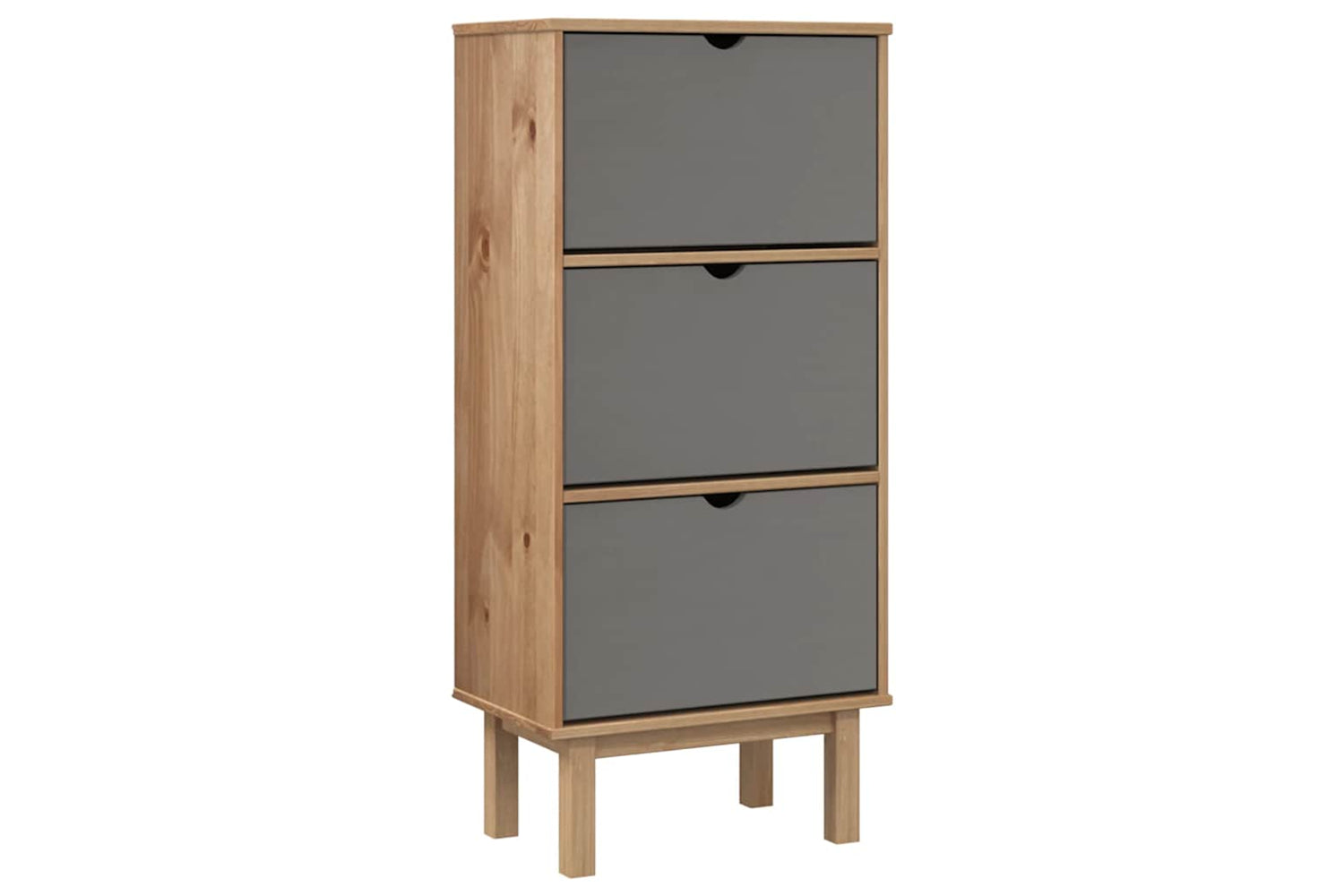 Vidaxl Shoe Cabinet Otta With 3 Drawers Brown&grey Solid Wood Pine