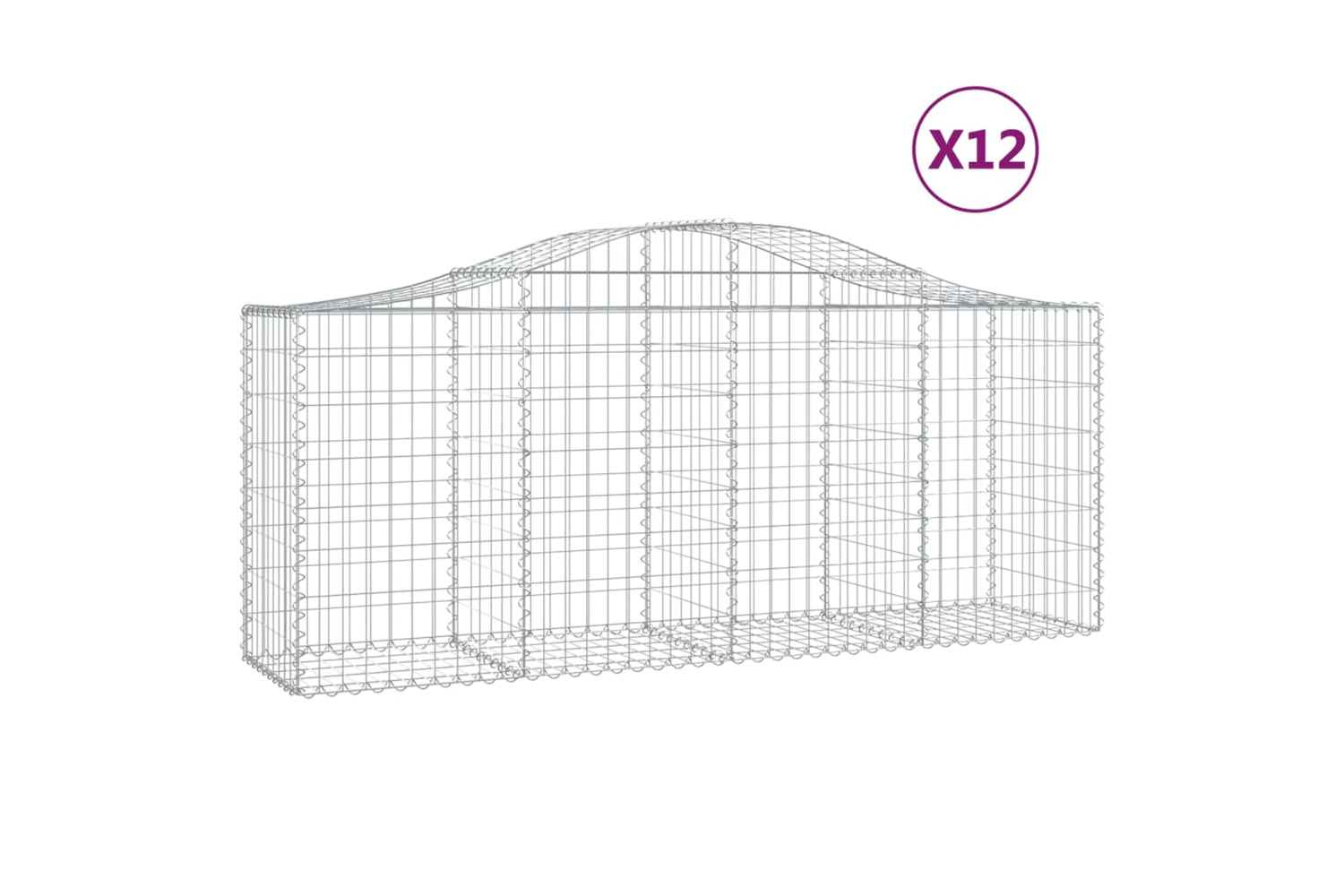 vidaXL 3145629 Arched Gabion Baskets 12 Pcs 200x50x80/100cm Galvanised Iron