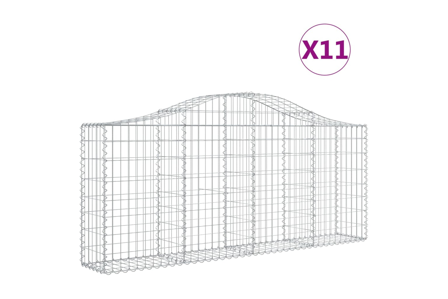 vidaXL 3145418 Arched Gabion Baskets 11 Pcs 200x30x80/100cm Galvanised Iron