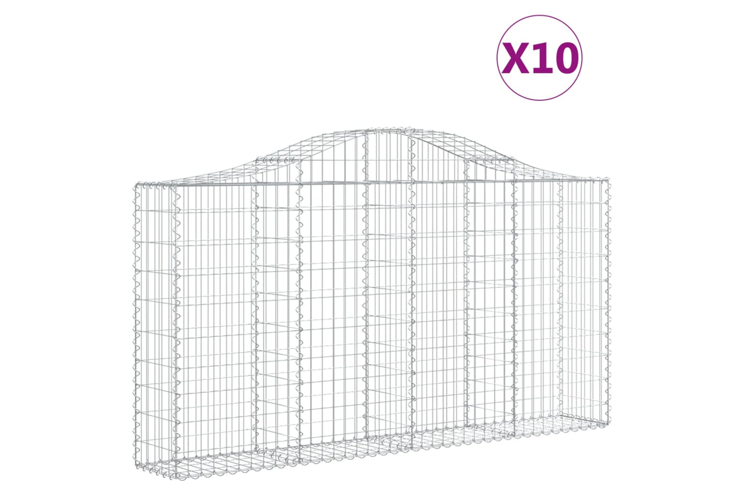 vidaXL 3145438 Arched Gabion Baskets 10 Pcs 200x30x100/120cm Galvanised Iron
