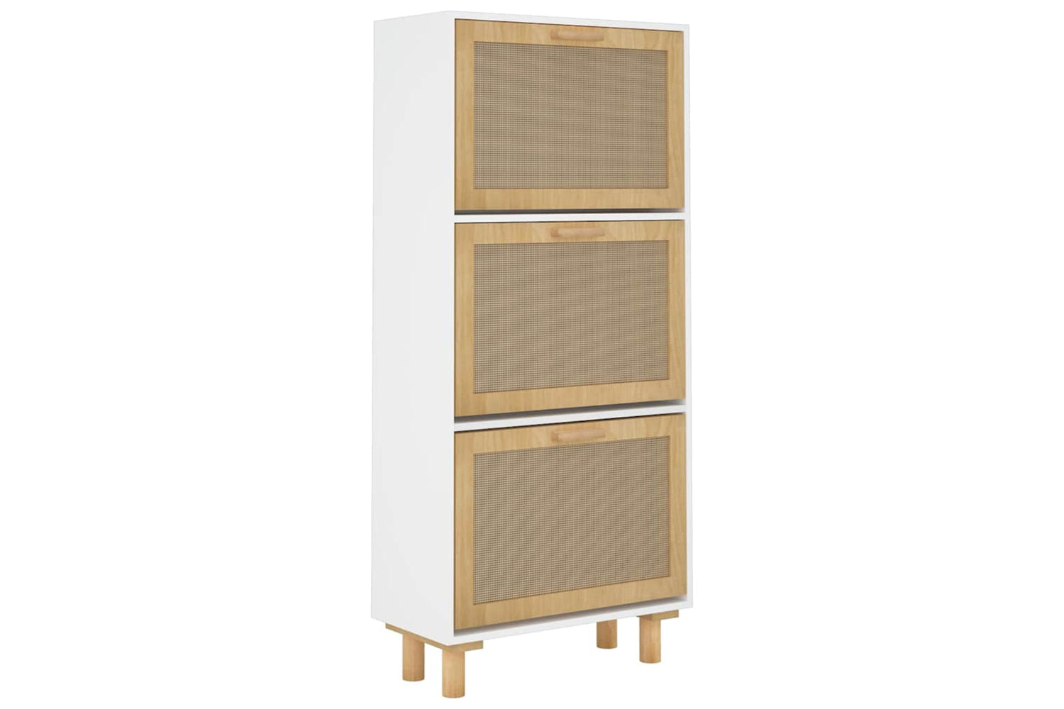 vidaXL 345648 Shoe Cabinet White 52x25x115cm Engineered Wood&natural Rattan-3