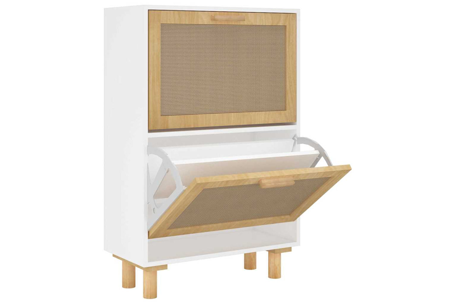 Vidaxl 345645 Shoe Cabinet White 52x25x80 Cm Engineered Wood&natural Rattan