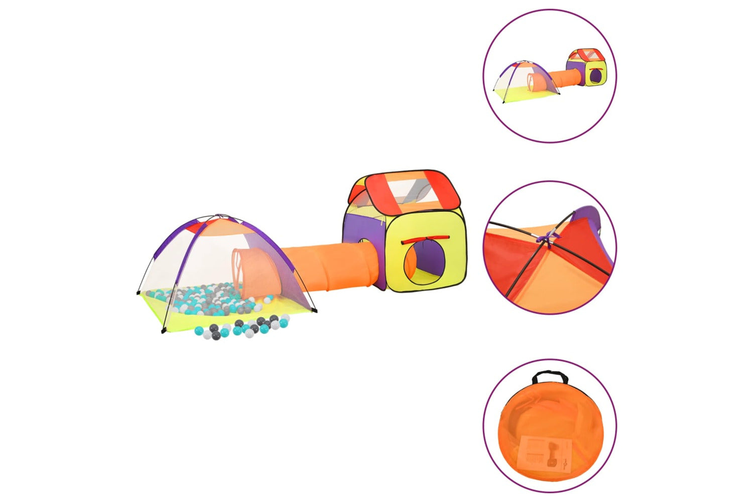 vidaXL 3107731 Children Play Tent With 250 Balls Multicolour 338x123x111cm-2