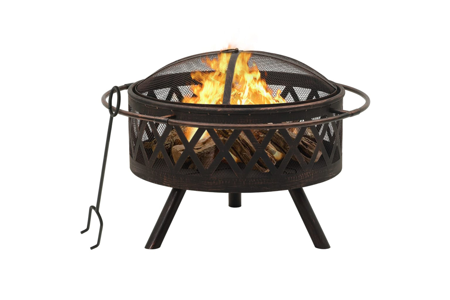 vidaXL 311885 Rustic Fire Pit With Poker 76cm Xxl Steel