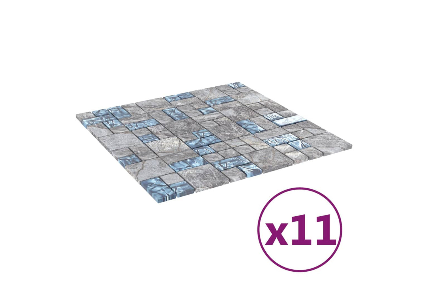 vidaXL 327309 Mosaic Tiles 11 Pcs Grey And Blue 30x30cm Glass-2