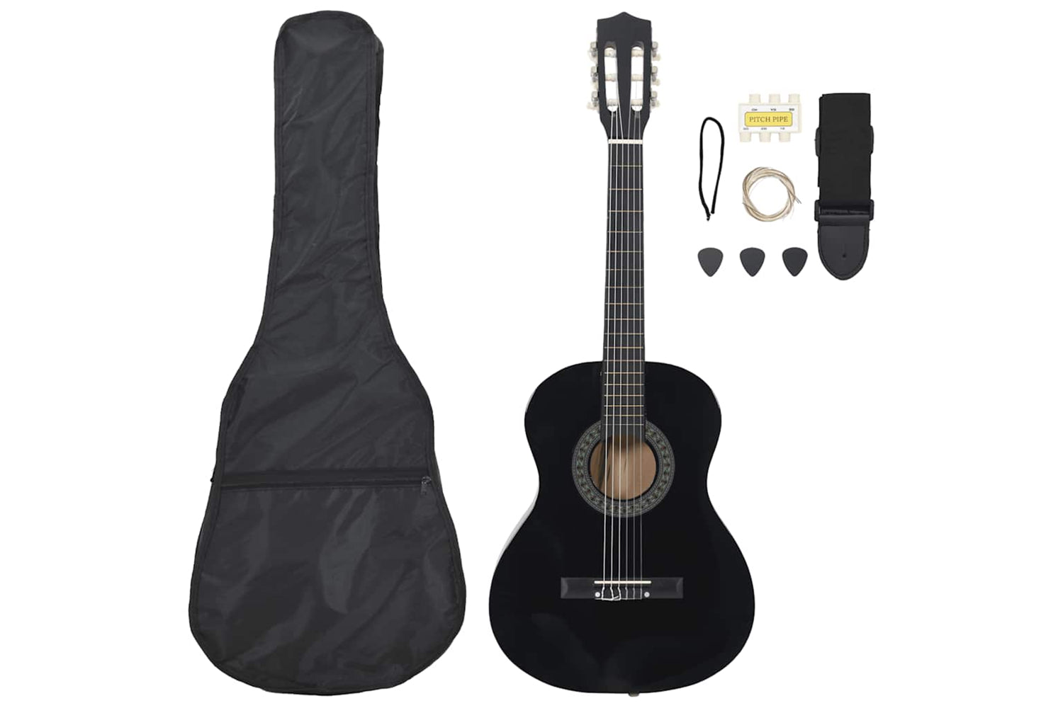 Vidaxl 8 Piece Classical Guitar Beginner Set Black 3/4 36