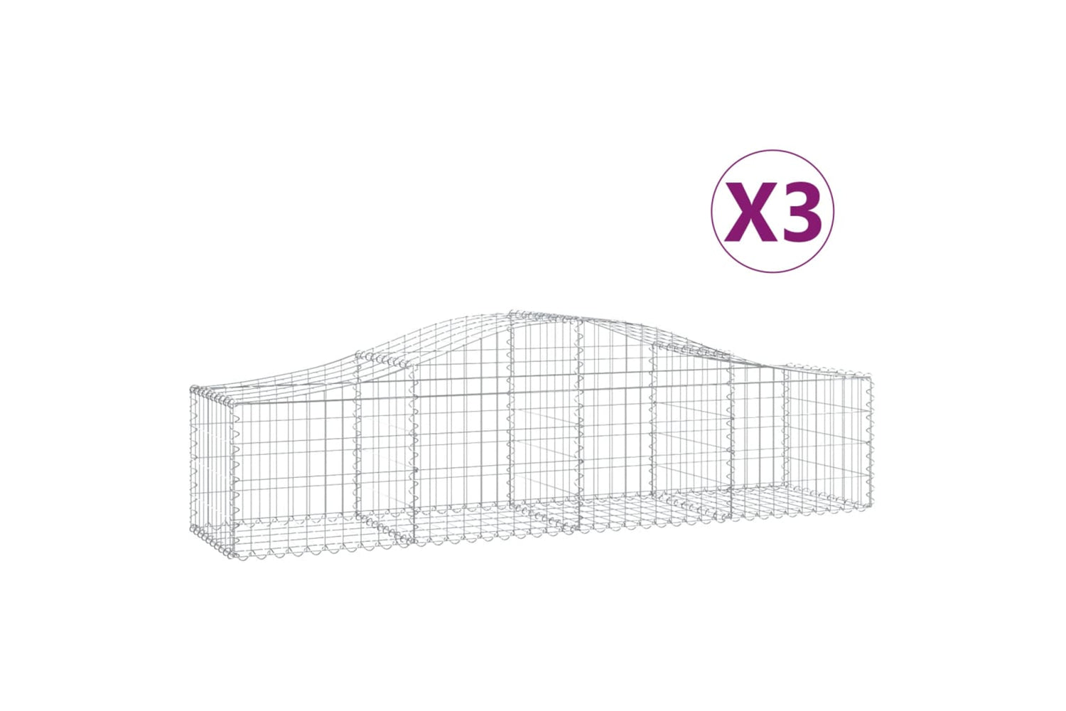 vidaXL 3145578 Arched Gabion Baskets 3 Pcs 200x50x40/60cm Galvanised Iron