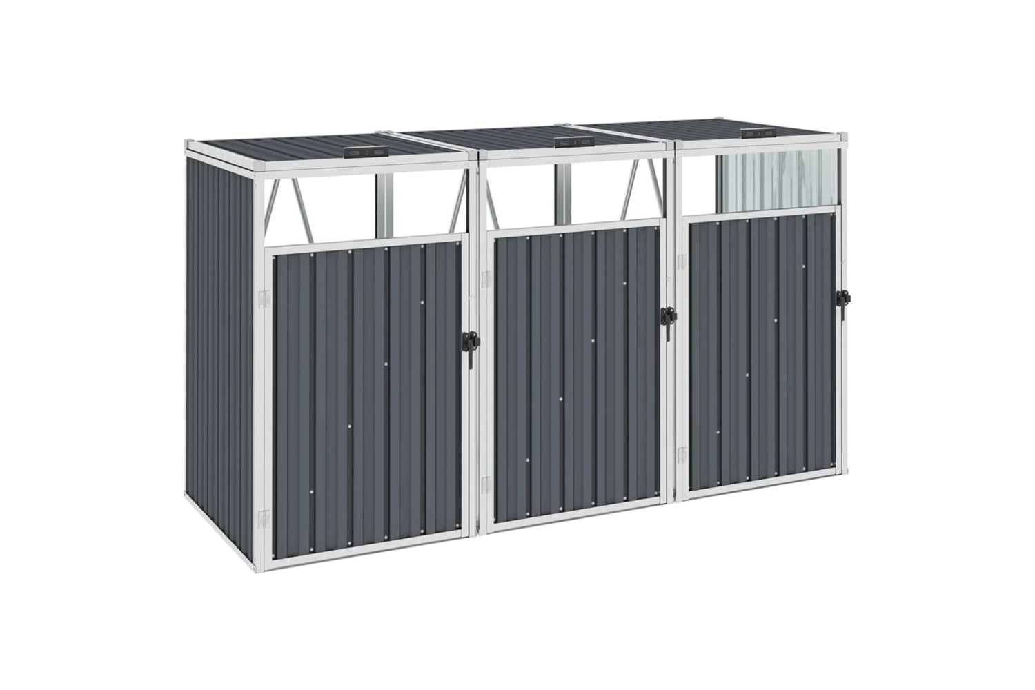 vidaXL Triple Garbage Bin Shed Grey 213x81x121cm Steel