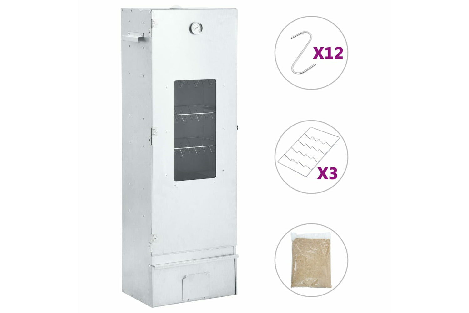 vidaXL 46529 Bbq Oven Smoker With 1kg Wood Chips 44.5x29x124cm