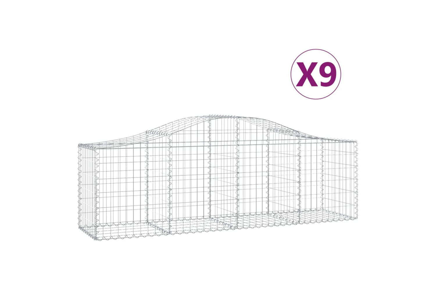 vidaXL 3145605 Arched Gabion Baskets 9 Pcs 200x50x60/80cm Galvanised Iron