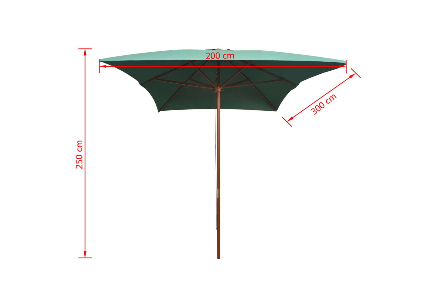 vidaXL 42959 Parasol 200x300cm Wooden Pole Green-6