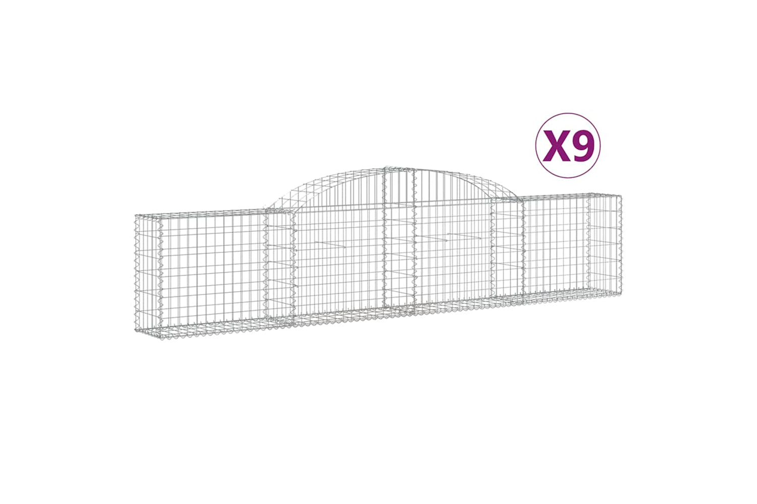 vidaXL 3146492 Arched Gabion Baskets 9 Pcs 300x30x60/80cm Galvanised Iron