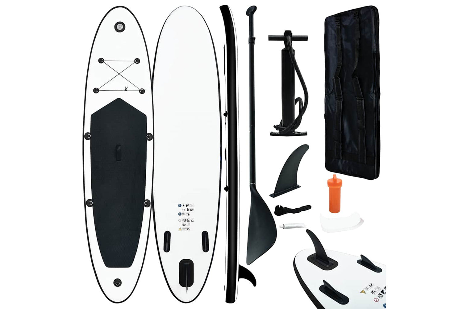 Vidaxl Inflatable Stand Up Paddle Board Set Black And White-2