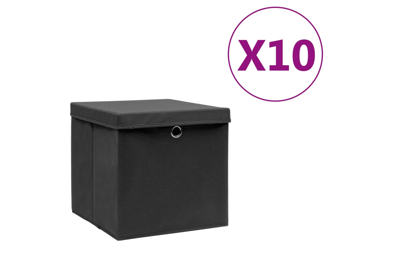 vidaXL 325190 Storage Boxes With Covers 10 Pcs 28x28x28cm Black