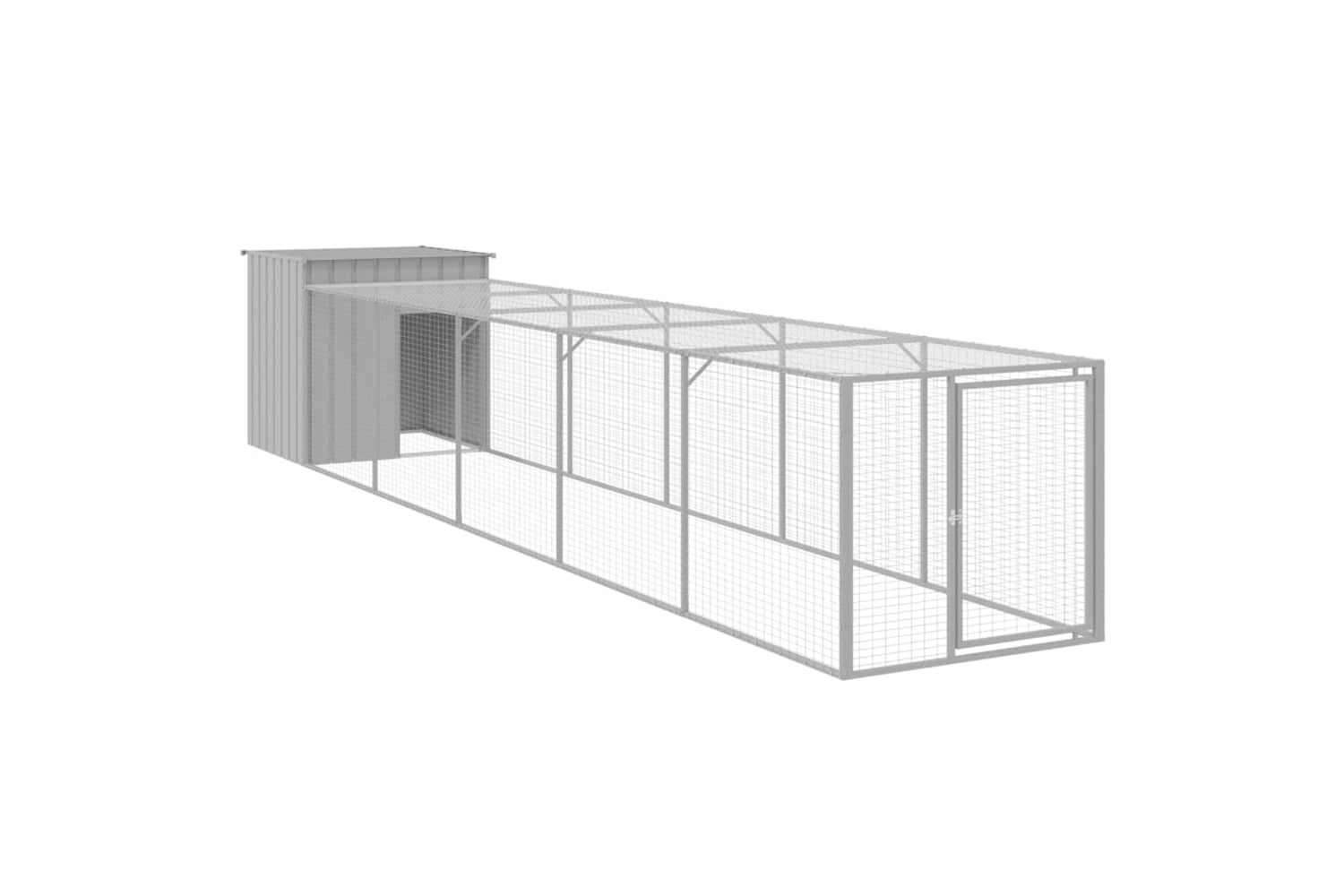 vidaXL 3189095 Chicken Cage With Run Light Grey 110x609x110cm Galvanised Steel