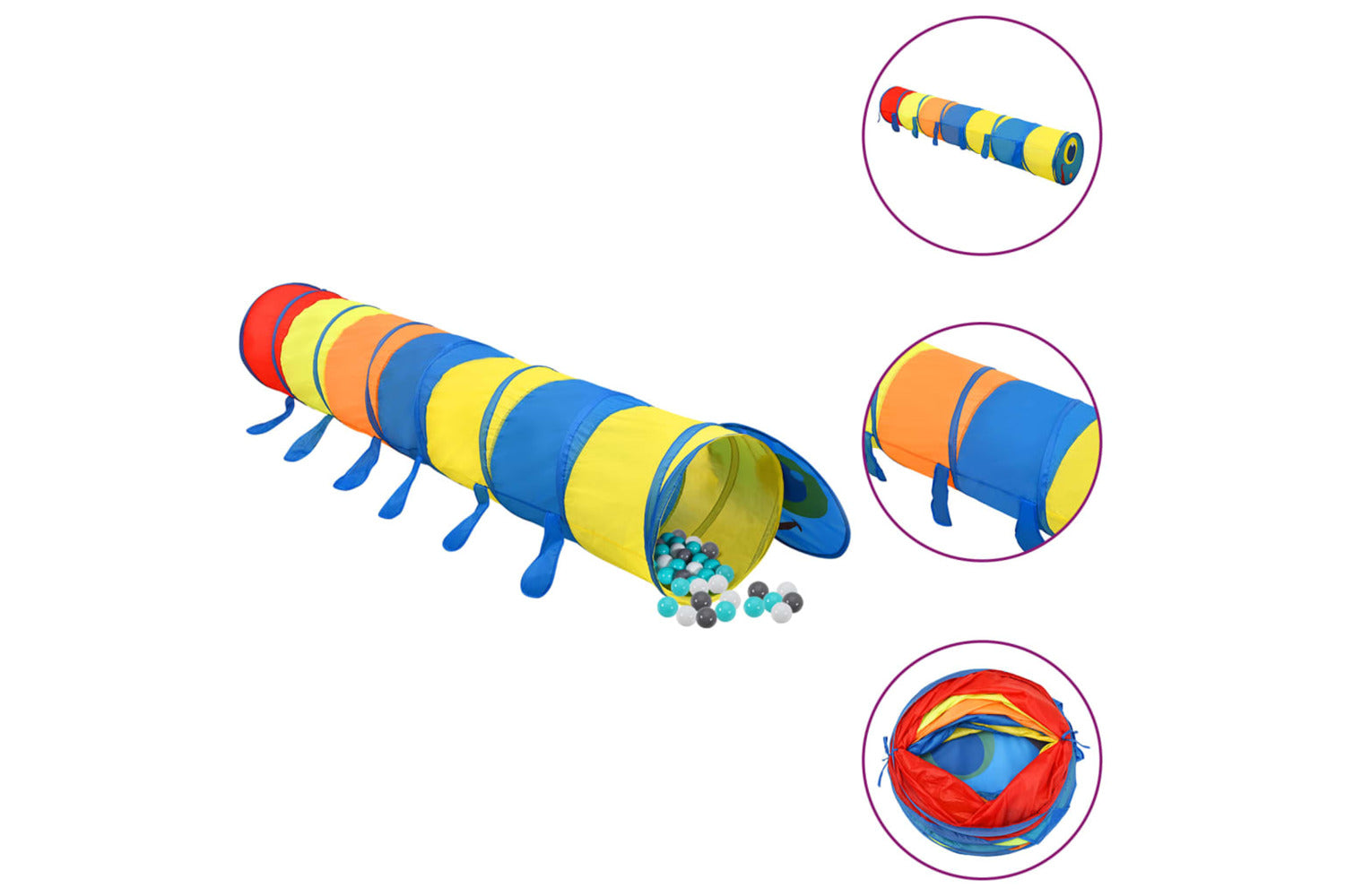 vidaXL 3107761 Children Play Tunnel With 250 Balls Multicolour 245cm Polyester-2