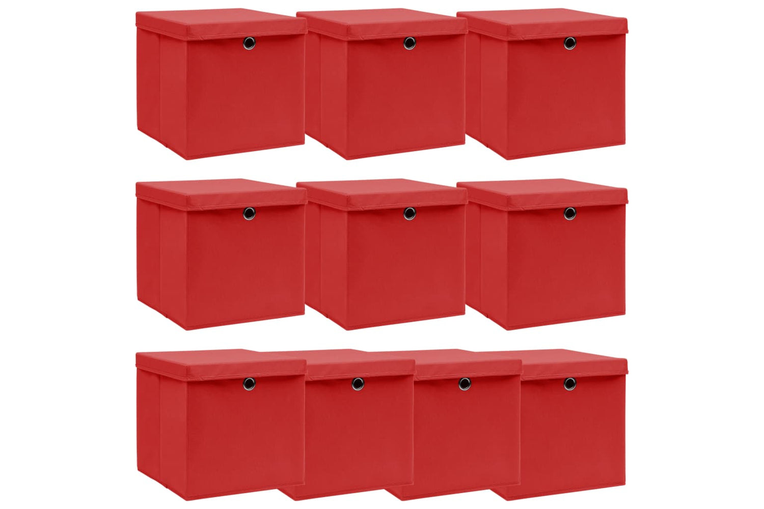 Vidaxl 288364 Storage Boxes With Lids 10 Pcs Red 32x32x32 Cm Fabric