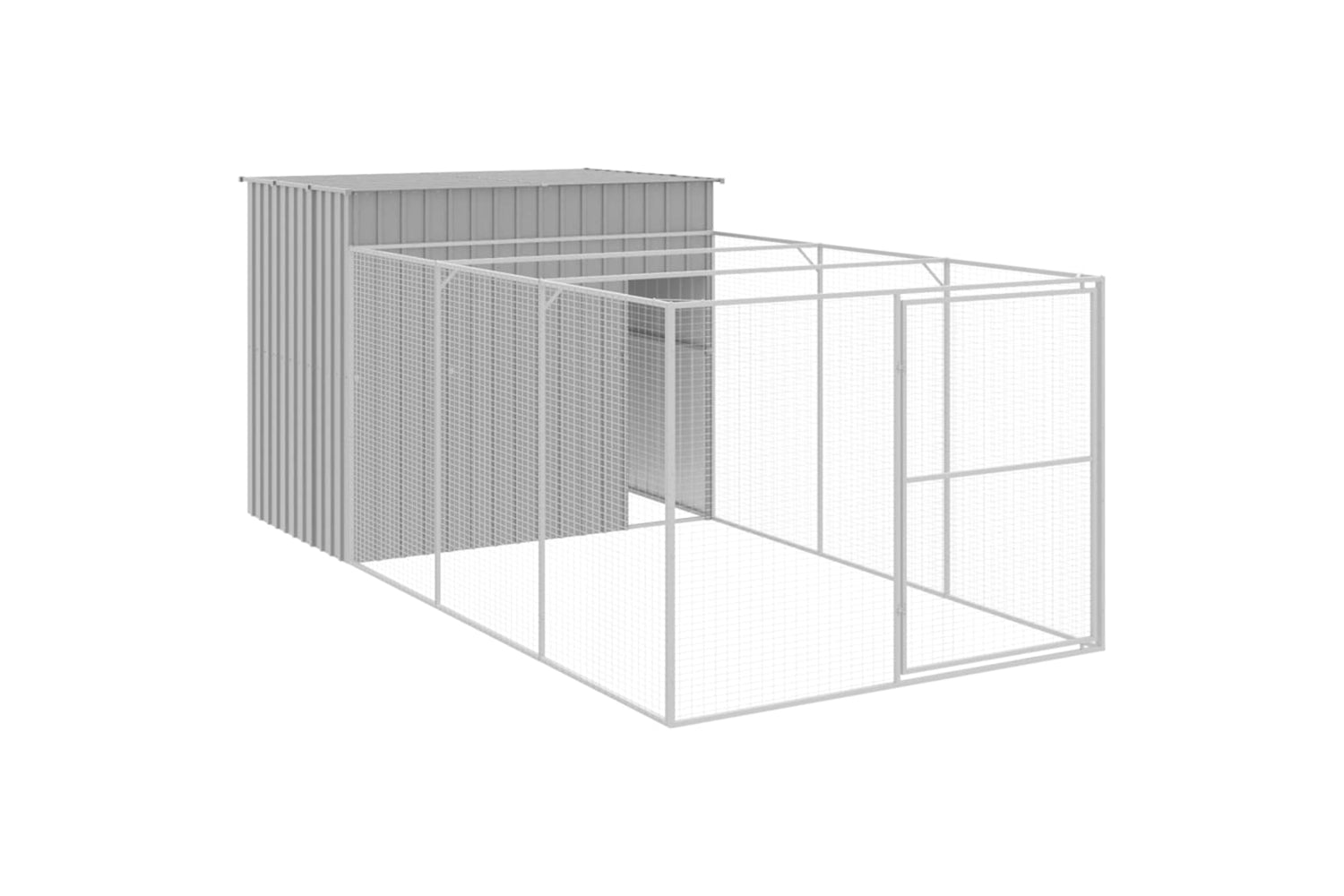 vidaXL 3189126 Dog House With Run Light Grey 214x457x181cm Galvanised Steel