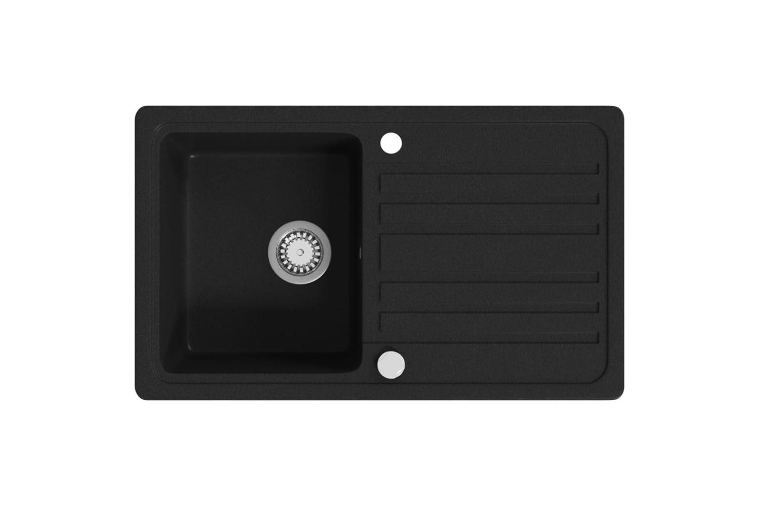 Vidaxl Granite Kitchen Sink Single Basin With Drainer Reversible Black