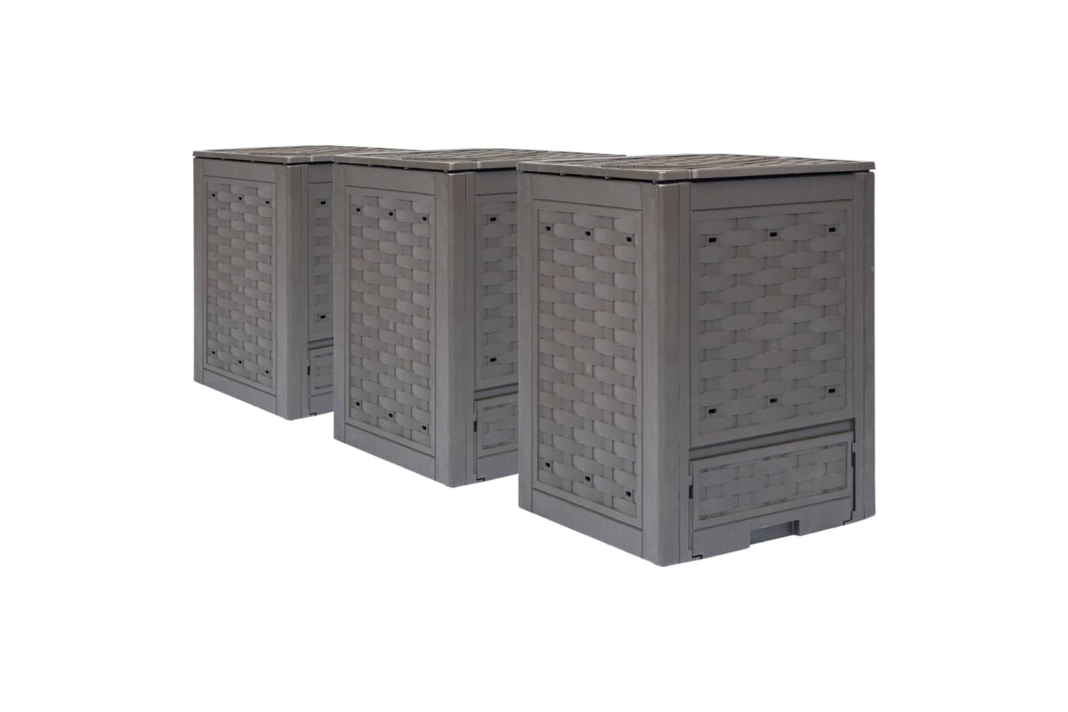 vidaXL 278918 Garden Composters 3 Pcs Brown 60x60x83cm 900 L Plastic Rattan
