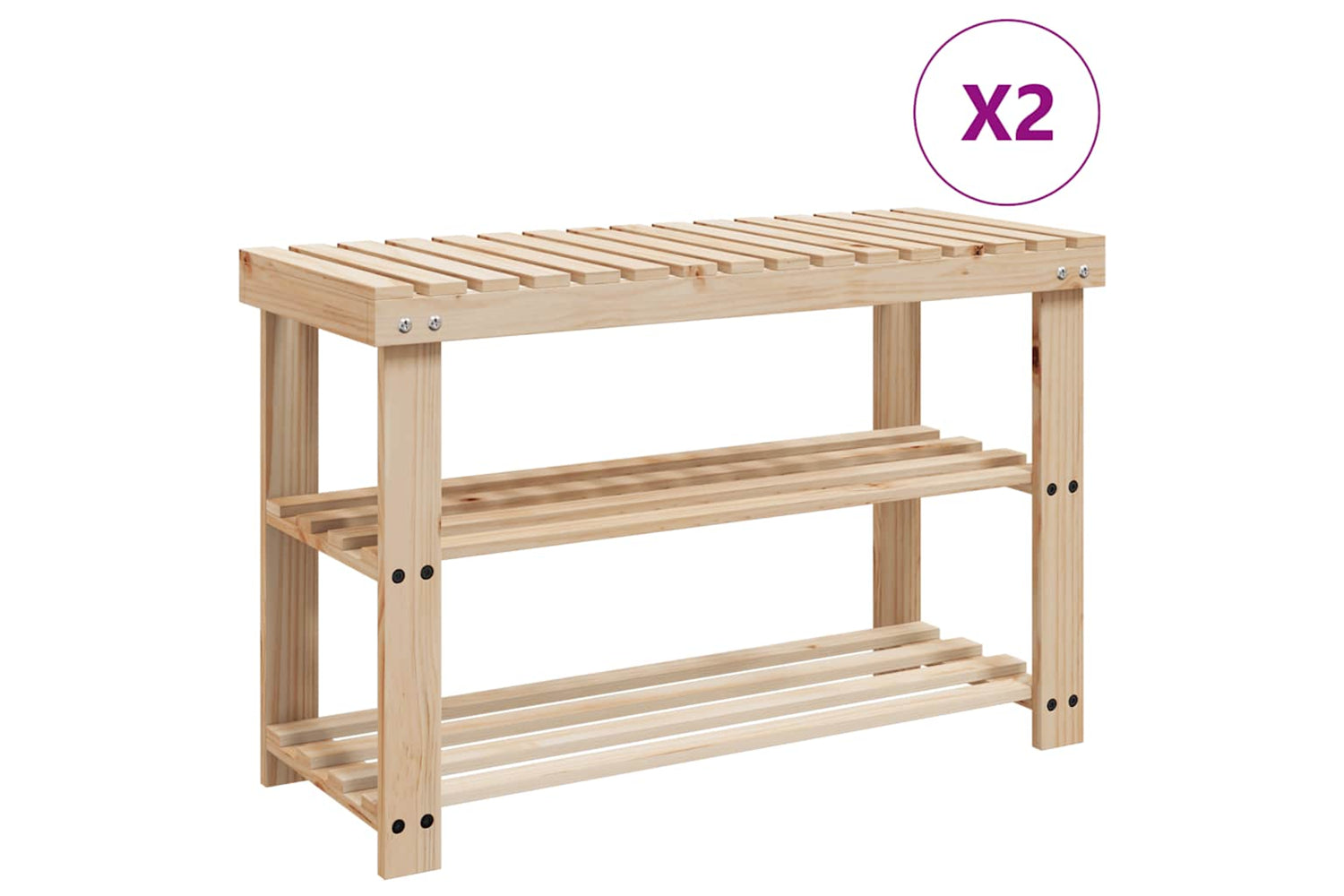 Vidaxl 276040 2-in-1 Shoe Rack With Bench Top 2 Pcs Solid Wood