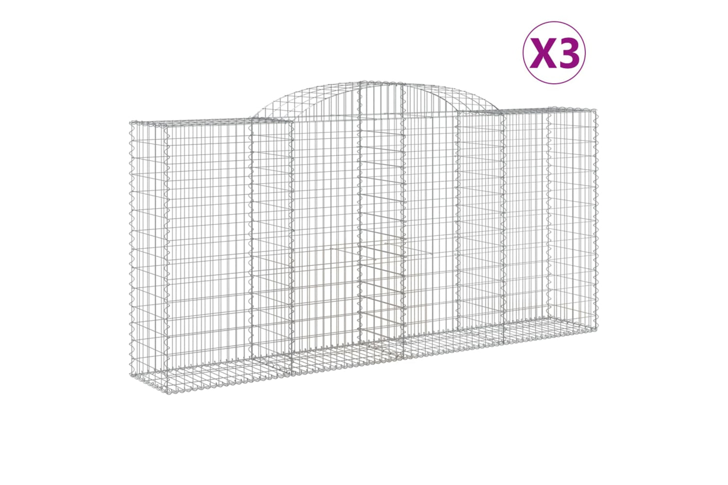 vidaXL 3146738 Arched Gabion Baskets 3 Pcs 300x50x140/160cm Galvanised Iron
