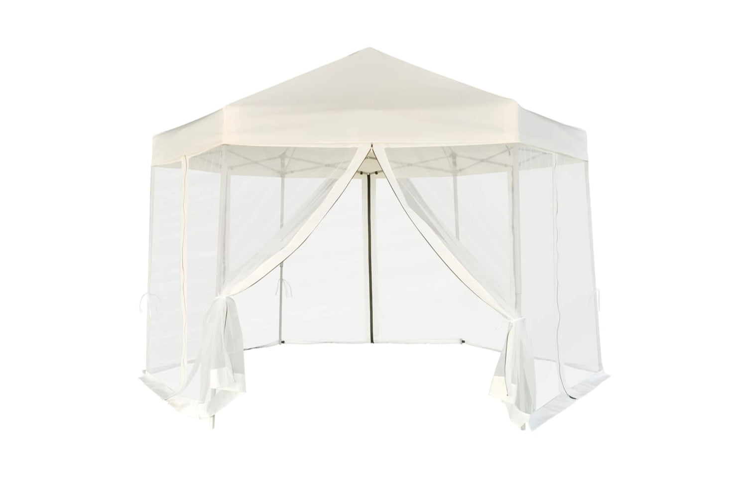 Vidaxl 42109 Hexagonal Pop-up Marquee With 6 Sidewalls Cream White 3.6x3.1 M