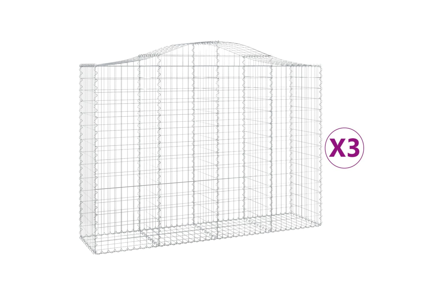 vidaXL 3145683 Arched Gabion Baskets 3 Pcs 200x50x140/160cm Galvanised Iron