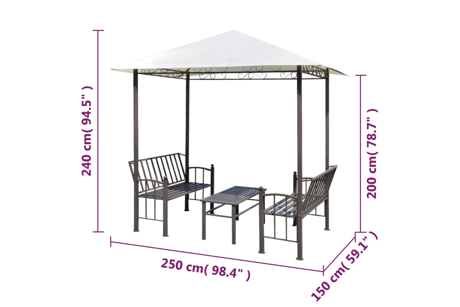 Vidaxl 43218 Garden Pavilion With Table And Benches 2.5x1.5x2.4 M-5