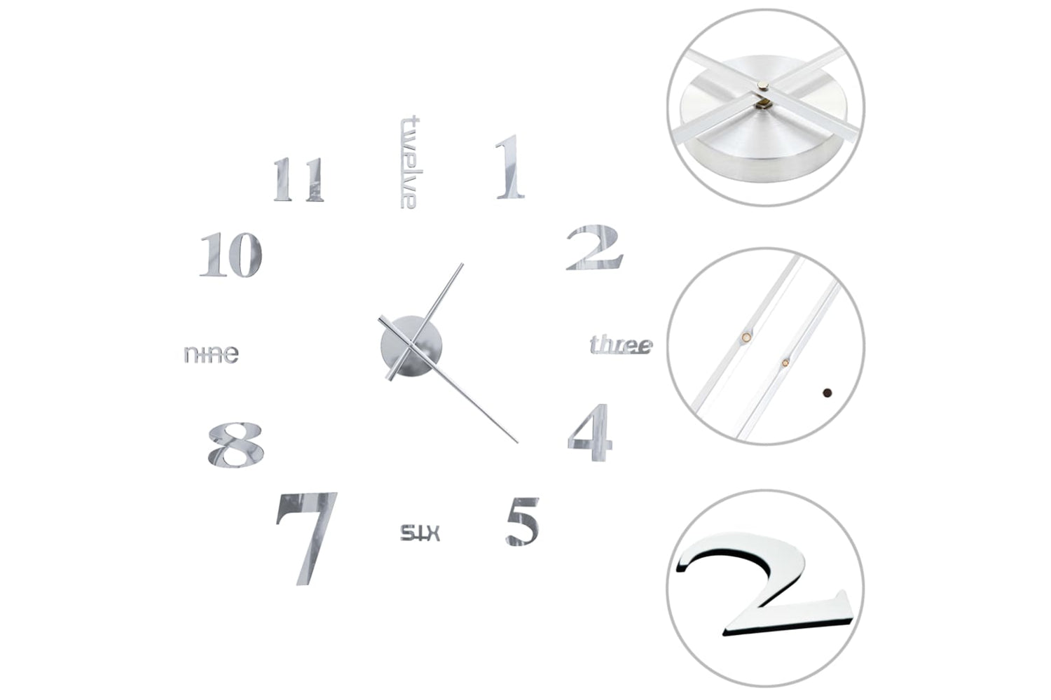 Vidaxl 50636 3D Wall Clock Modern Design 100 cm | Silver