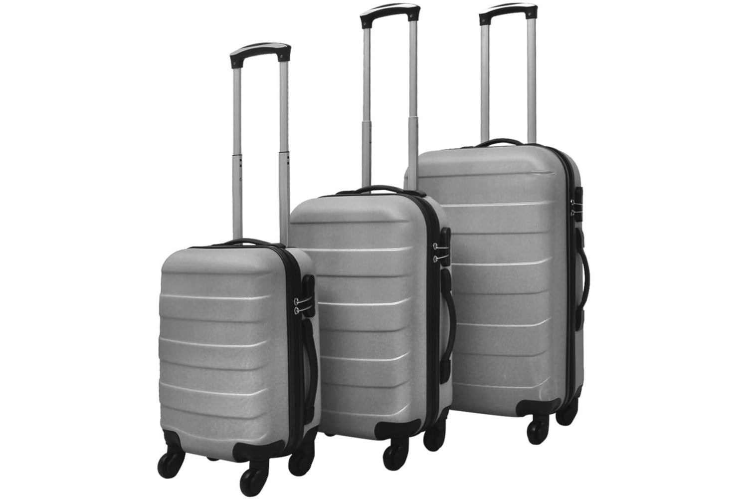 vidaXL Three Piece Hardcase Trolley Set Silver 45.5/55/66cm-2