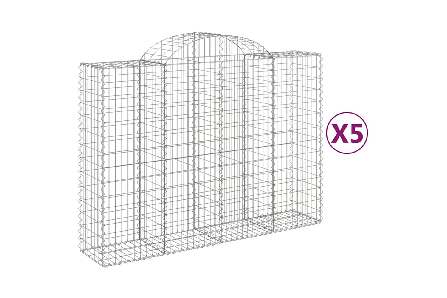 vidaXL 3146365 Arched Gabion Baskets 5 Pcs 200x50x140/160cm Galvanised Iron