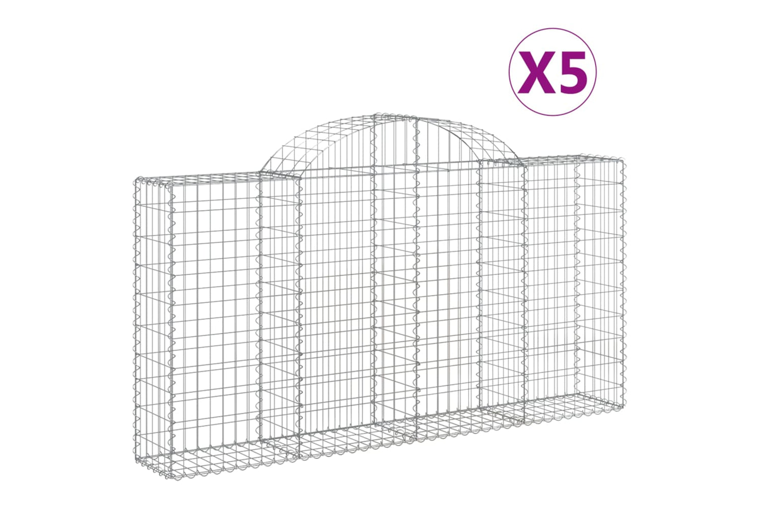 vidaXL 3146113 Arched Gabion Baskets 5 Pcs 200x30x100/120cm Galvanised Iron
