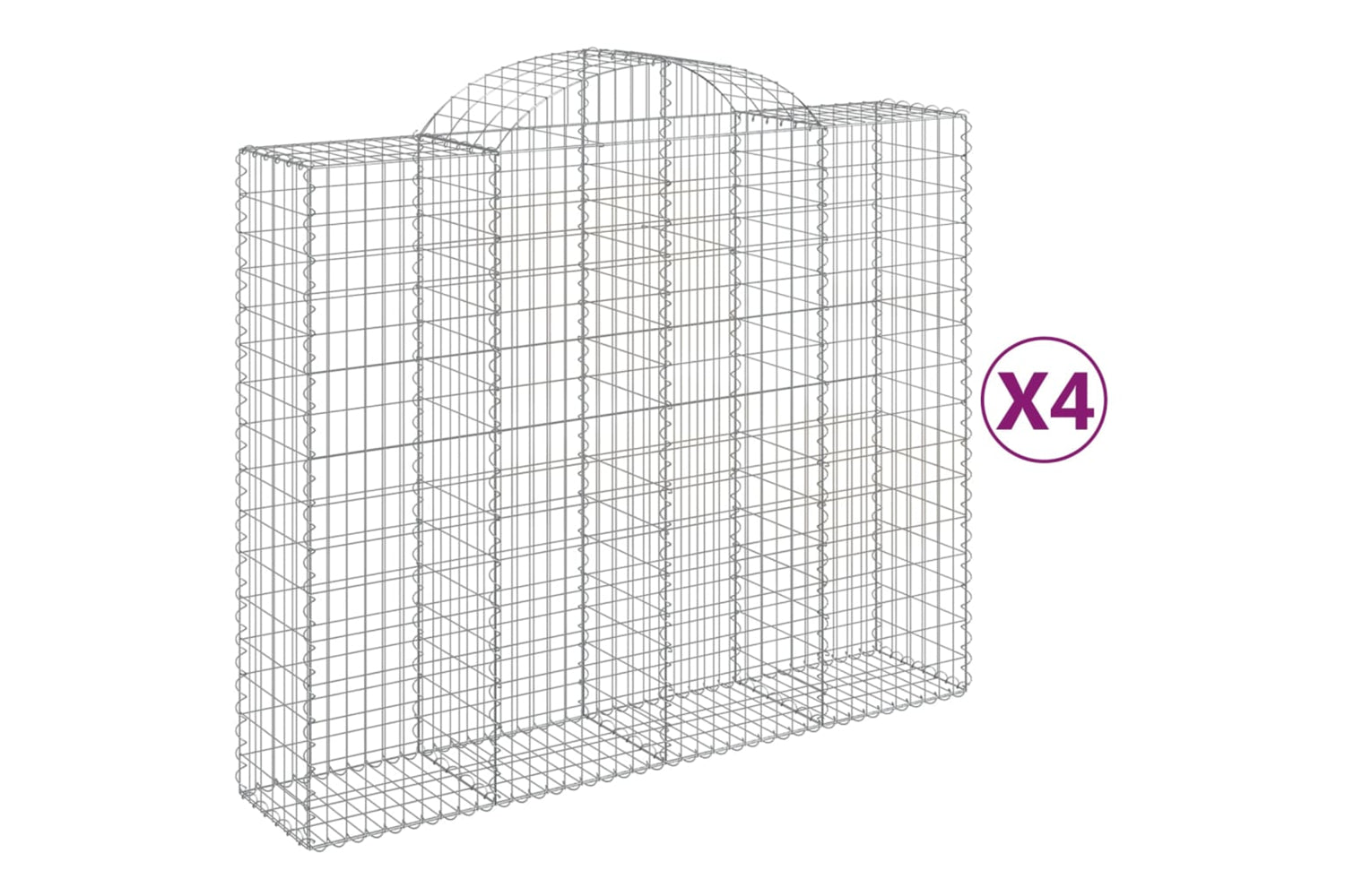 vidaXL 3146385 Arched Gabion Baskets 4 Pcs 200x50x160/180cm Galvanised Iron