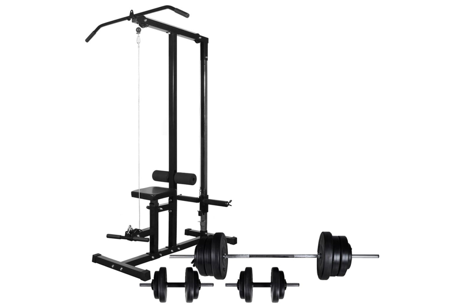 Vidaxl 275354 Power Tower With Barbell And Dumbbell Set 60.5 Kg-2