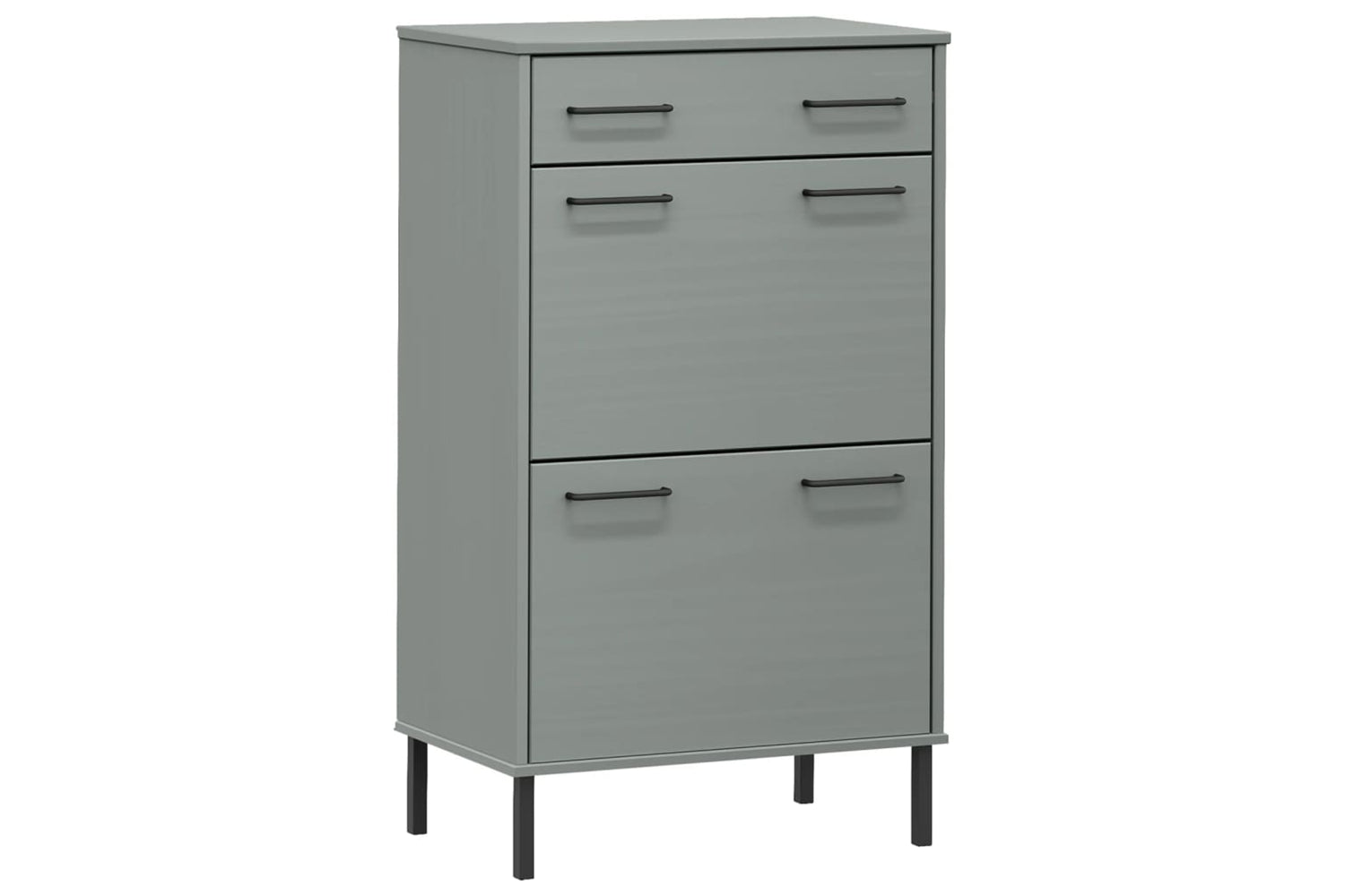 Vidaxl 350983 Shoe Rack With Metal Legs Grey Solid Wood Pine Oslo