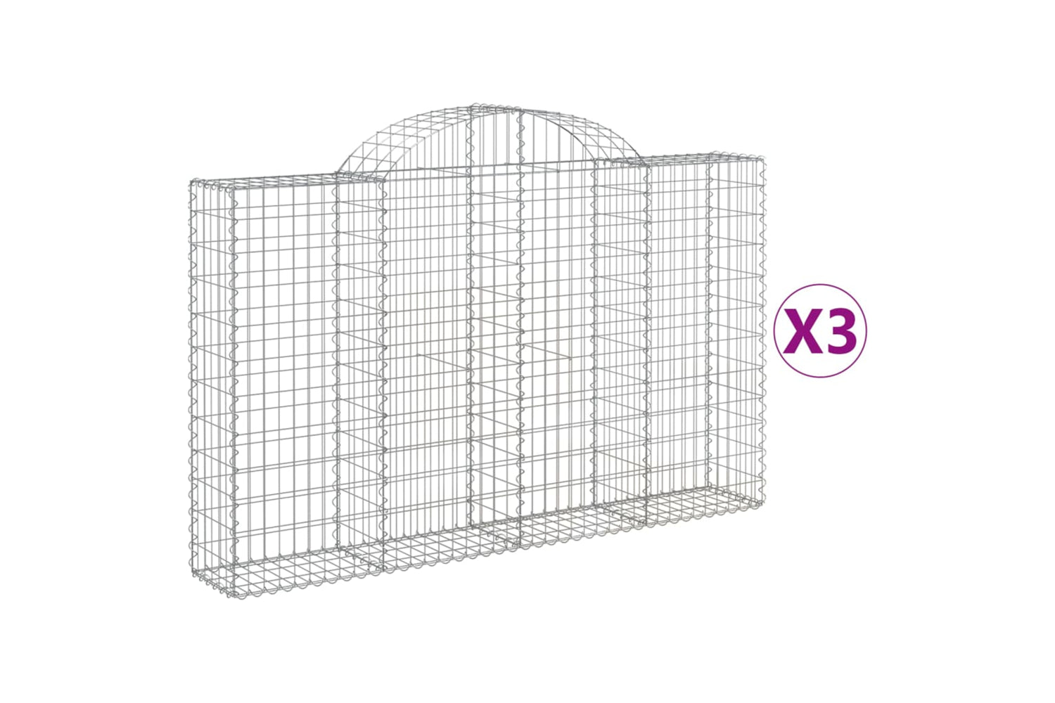 vidaXL 3146132 Arched Gabion Baskets 3 Pcs 200x30x120/140cm Galvanised Iron