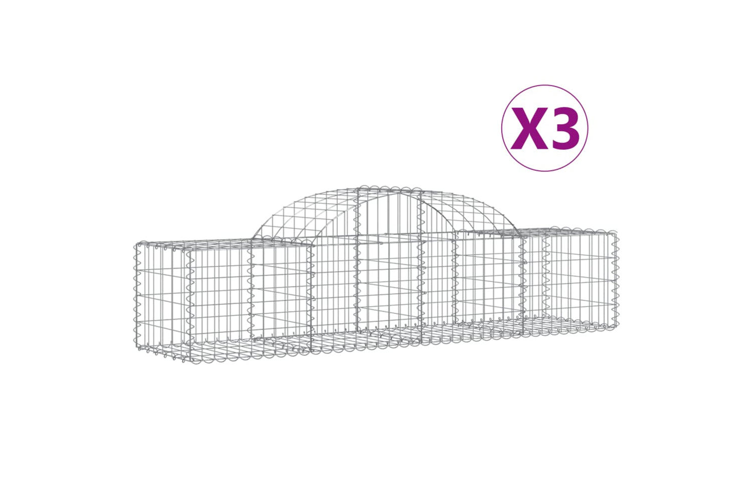 vidaXL 3146258 Arched Gabion Baskets 3 Pcs 200x50x40/60cm Galvanised Iron