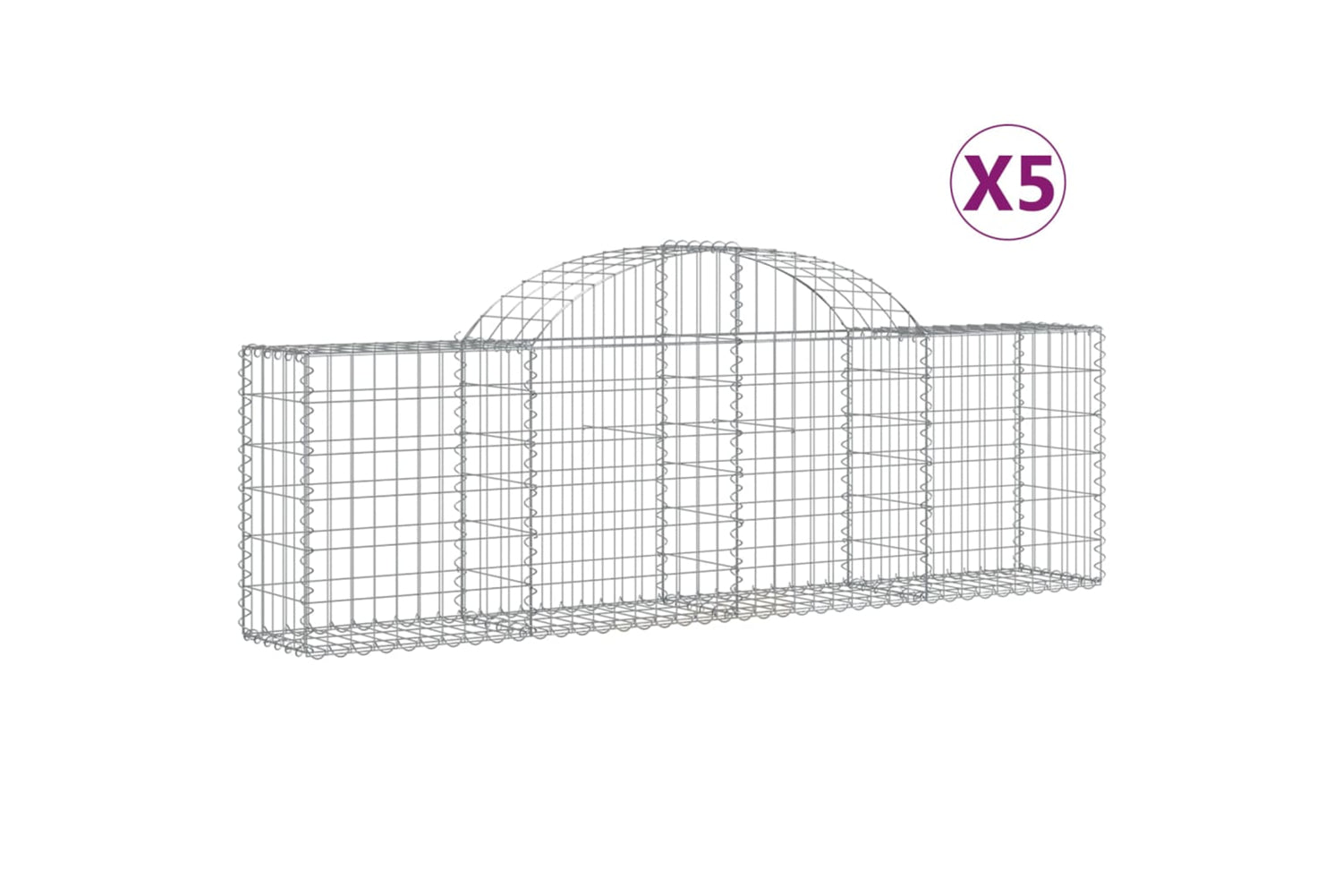 vidaXL 3146071 Arched Gabion Baskets 5 Pcs 200x30x60/80cm Galvanised Iron
