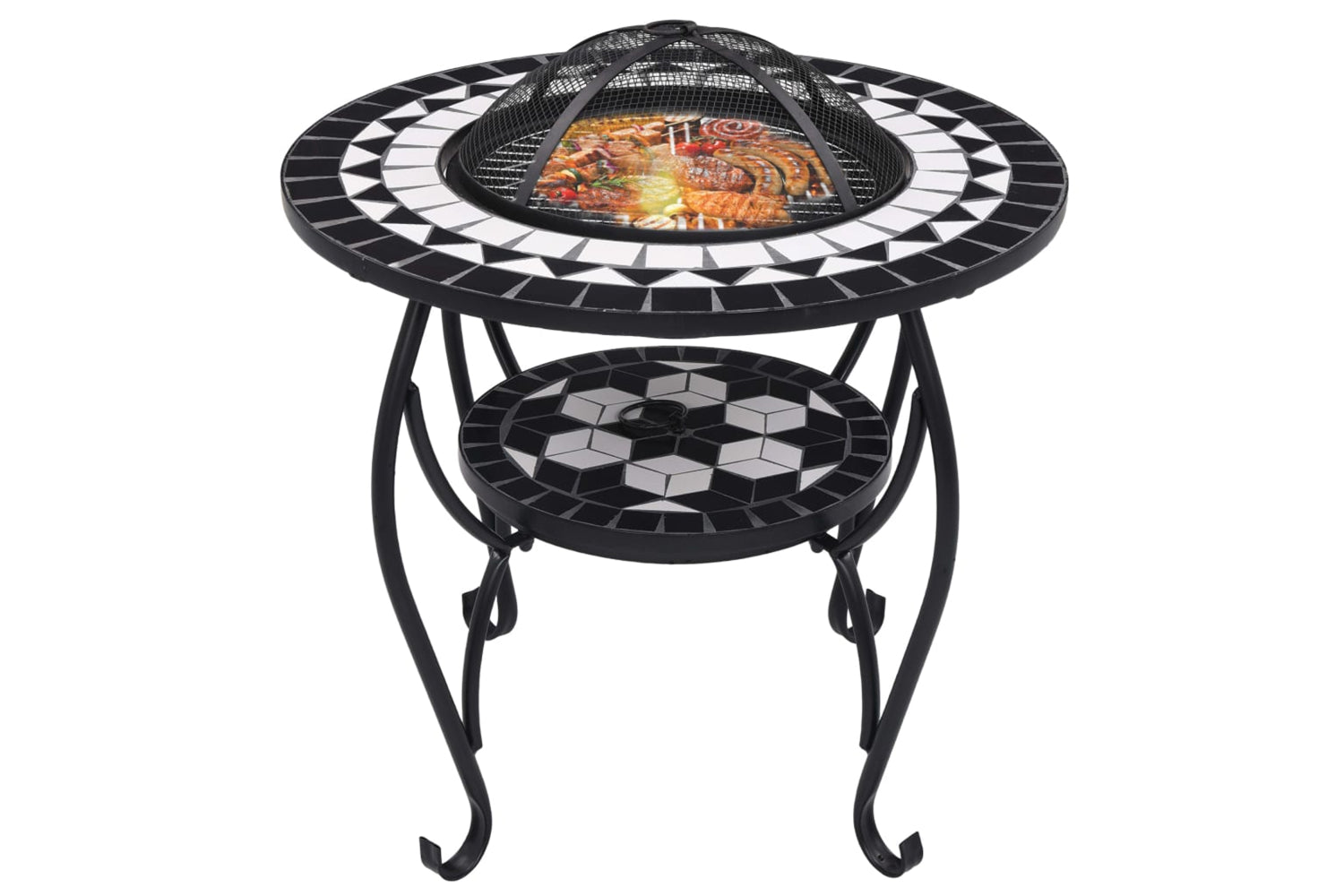 vidaXL 46725 Mosaic Fire Pit Table Black And White 68cm Ceramic-2
