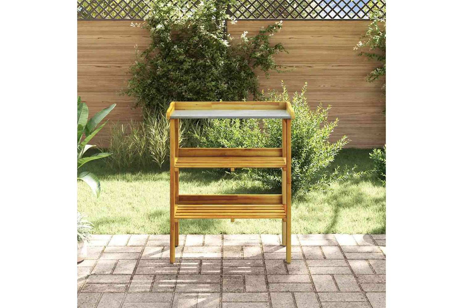 Vidaxl 43795 Potting Bench With 2 Shelves Solid Acacia Wood And Zinc-2