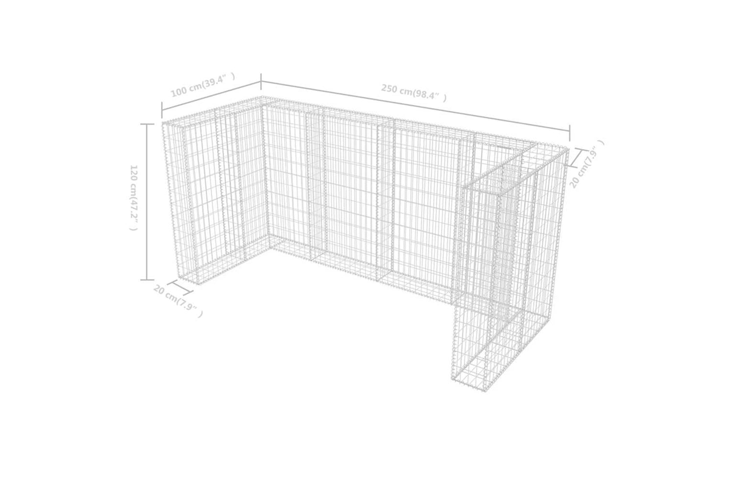 vidaXL 142560 Gabion Triple Wheelie Bin Surround Steel 250x100x120cm-8