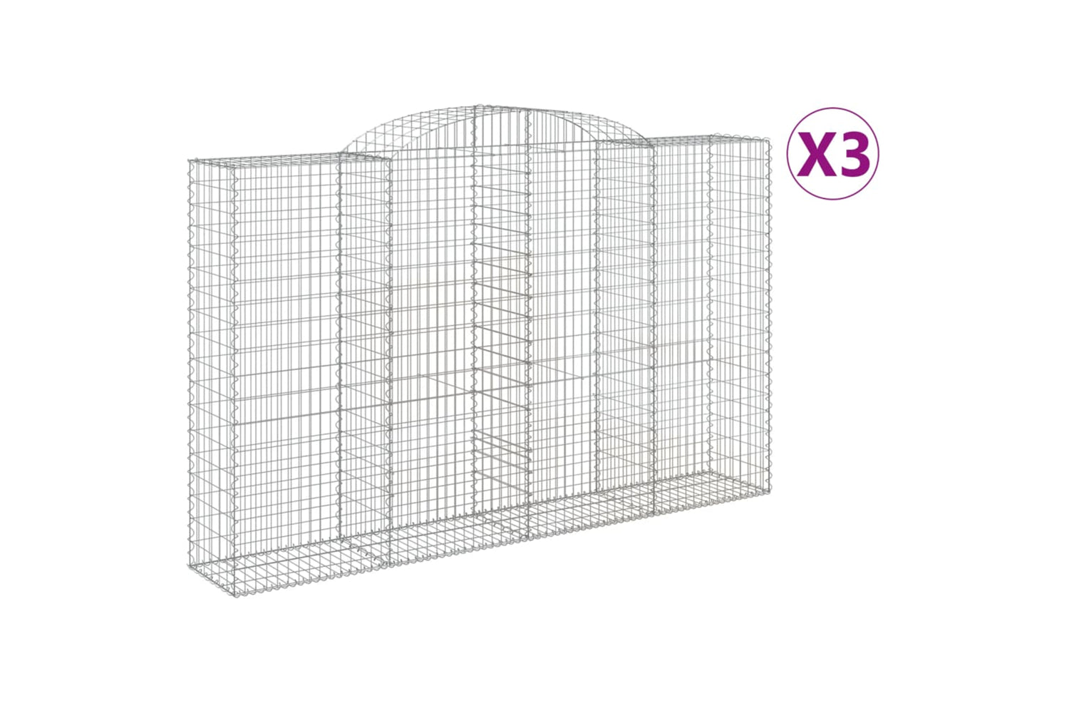 vidaXL 3146774 Arched Gabion Baskets 3 Pcs 300x50x180/200cm Galvanised Iron