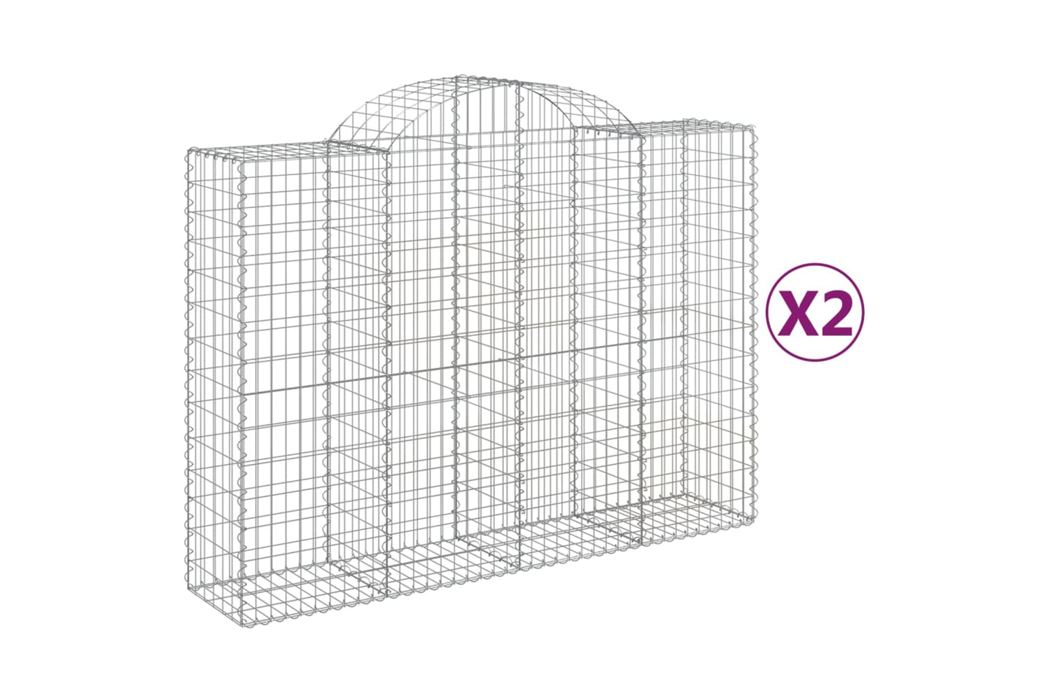 vidaXL 3146362 Arched Gabion Baskets 2 Pcs 200x50x140/160cm Galvanised Iron
