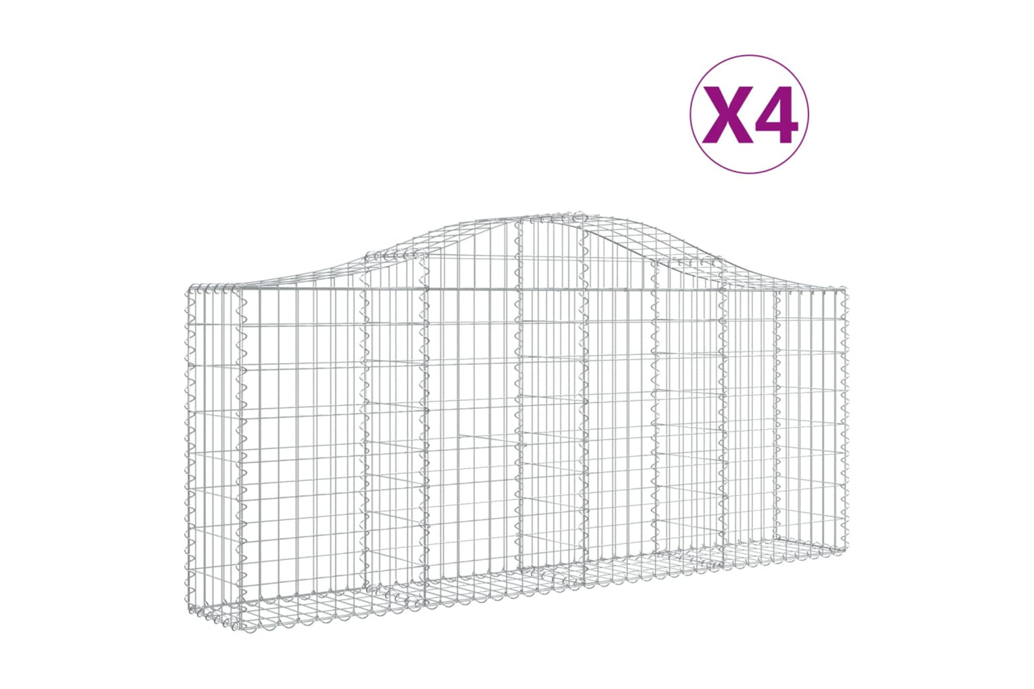 vidaXL 3145411 Arched Gabion Baskets 4 Pcs 200x30x80/100cm Galvanised Iron