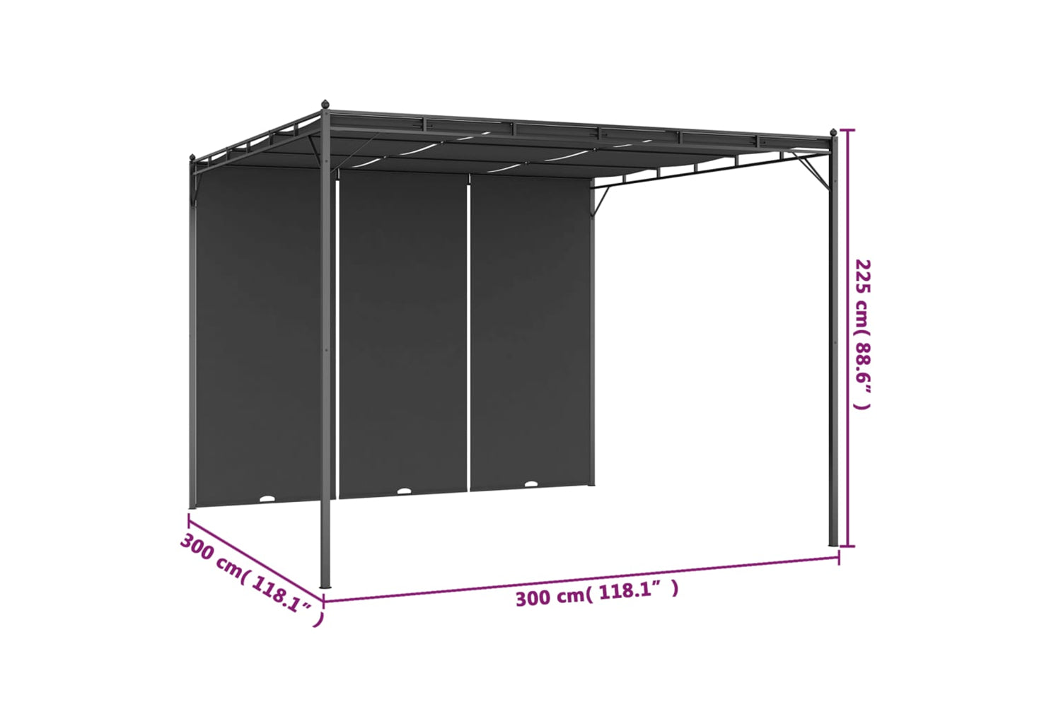Vidaxl 47995 Garden Gazebo With Side Curtain 3x3x2.25 M Anthracite-8