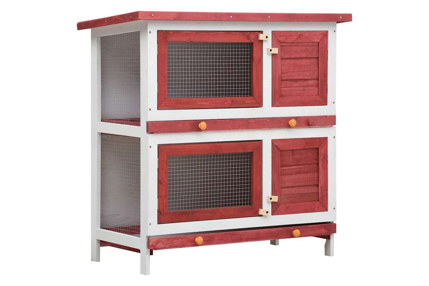 Vidaxl 170836 Outdoor Rabbit Hutch 4 Doors Red Wood