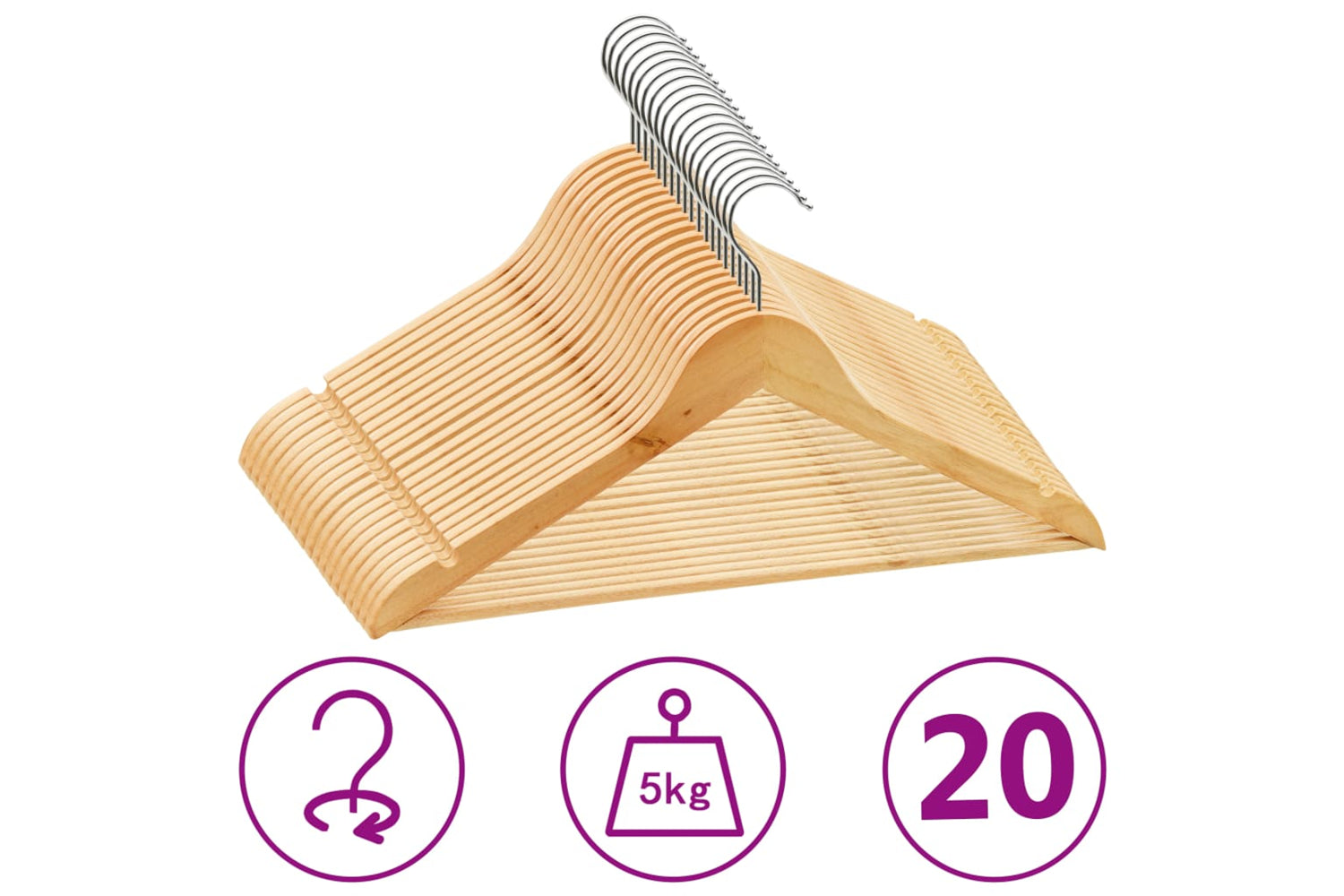 Vidaxl 289911 20 Pcs Clothes Hanger Set Non-slip Hardwood